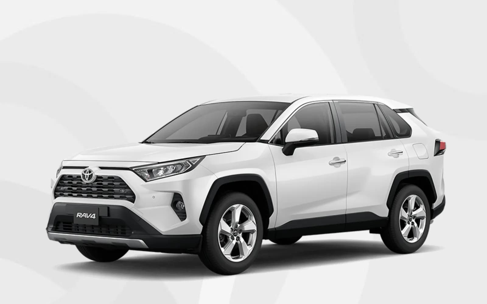 SUV Toyota RAV4 blanc, vu de trois quarts avant