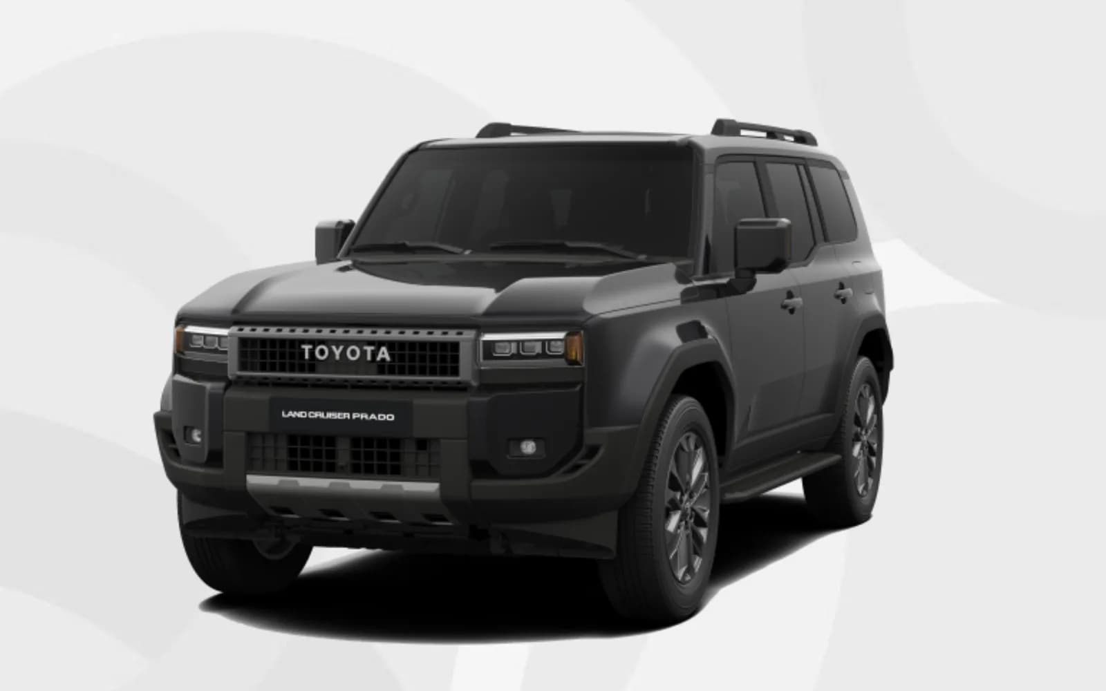 Tout-terrain Toyota Land Cruiser Prado gris foncé, vu de trois quarts avant